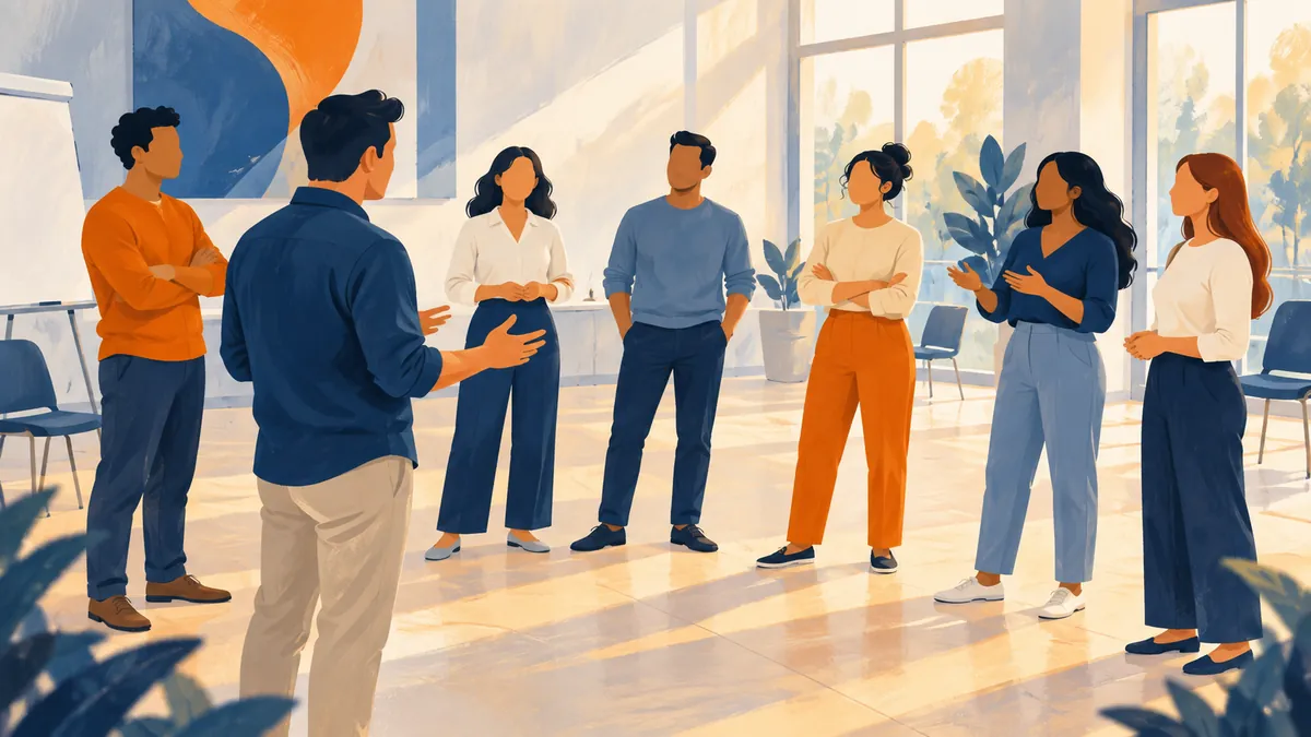 Ilustración de una conversación de liderazgo en equipo